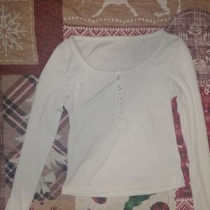 Chic White Buttoned Long Sleeve Women's Top
